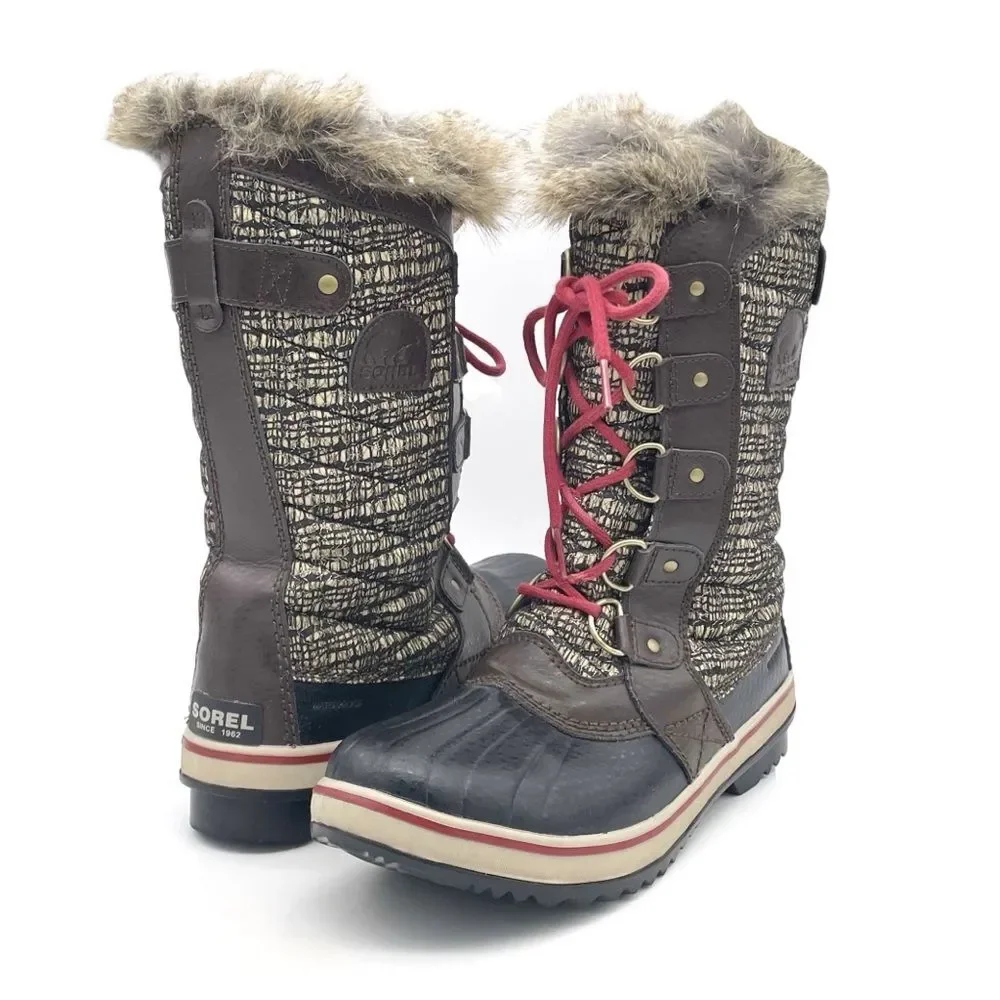 Sorel Tofino II Waterproof Winter Boots Faux Fur Cordovan Saddle Women’s Size 8